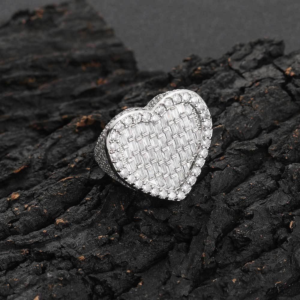 Heart-Shaped Zircon Ring with T-Shaped Design for Men | Trendy Hip Hop Jewelry | Caratix Jewelry - CaratixJewelry